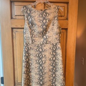 fab'rik Beige and Black Sleeveless Snake-Print Sheath Dress
